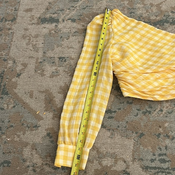 Zara One Shoulder Long Sleeve Top Yellow Gingham Blogger Fave M - Picture 7 of 11